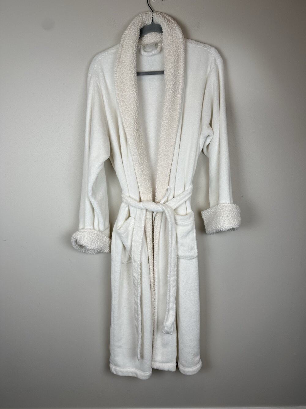 Pottery Barn Teddy Bear Robe White Fuzzy Sherpa Sz Large